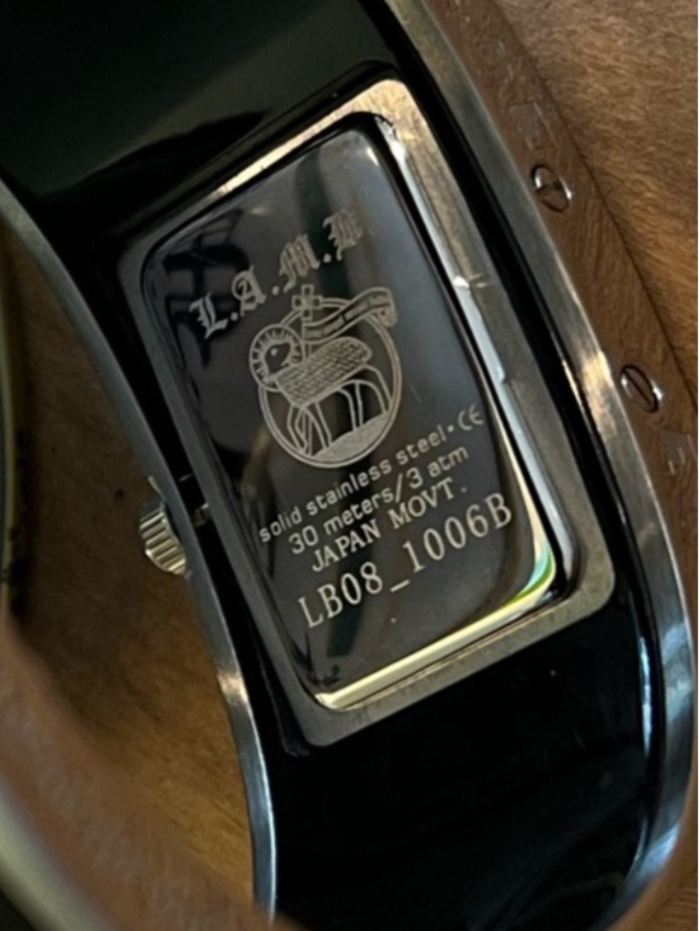 L.A.M.B. Black and Silver Bangle Watch - Picture 3 of 10